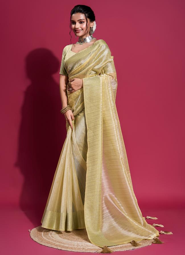 Dense Woven Organza  Golden Party Wear Weaving Saree